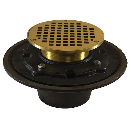 Jones Stephens 3in Heavy Duty Inside Caulk Floor Drain/Shower Drain, 10in Pan, 5in Polished Brass Round Strainer D80101